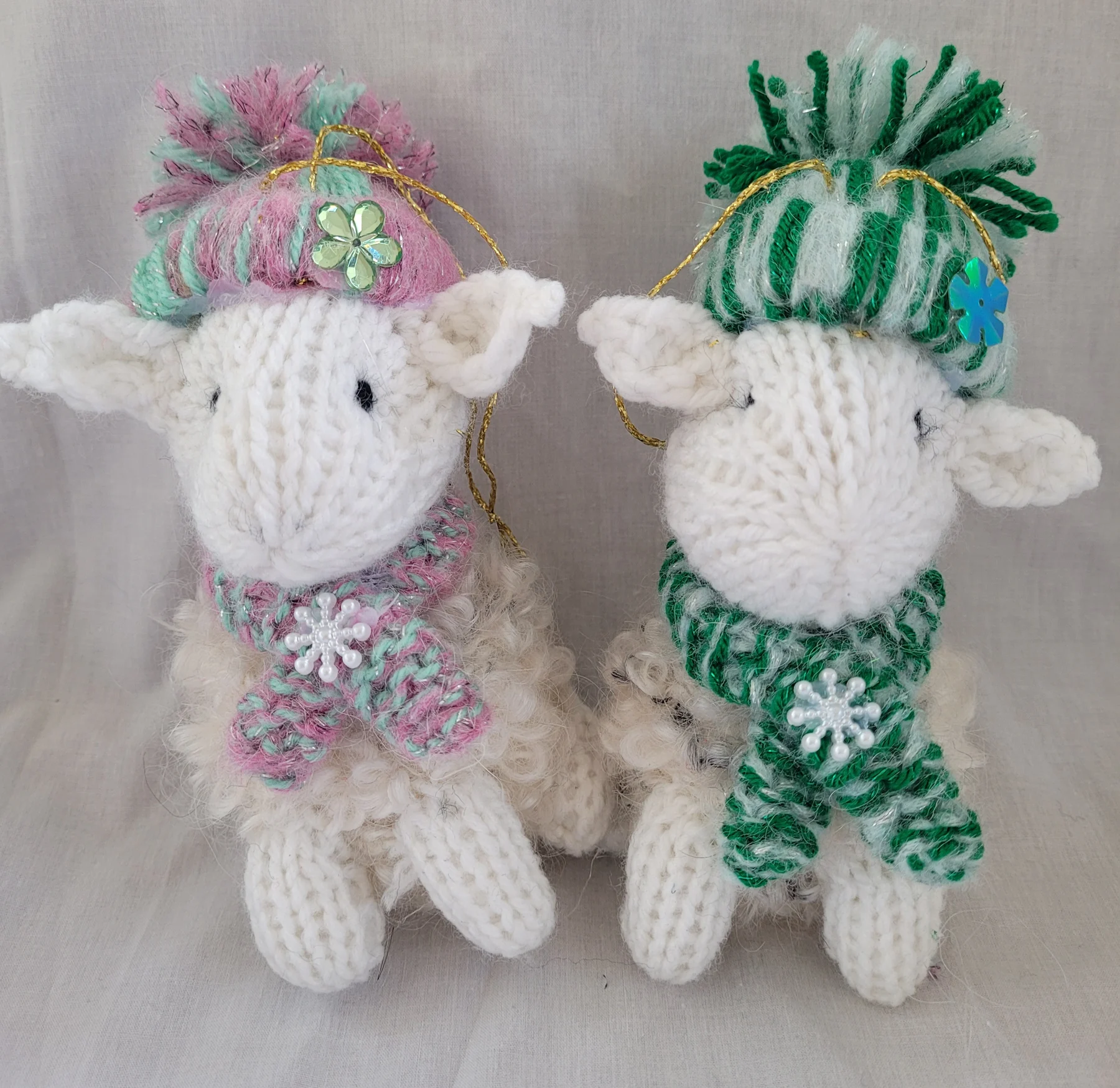 Hand knitted Christmas Sheep x 2