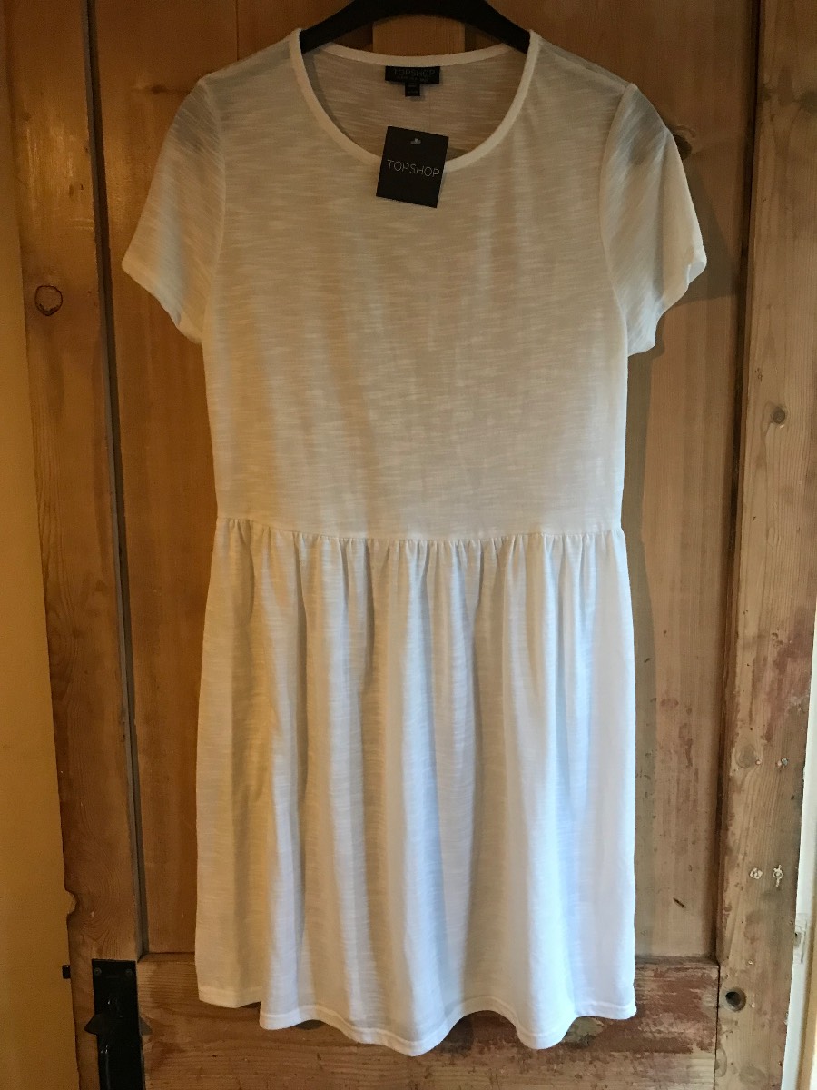 Topshop White Short Sleeve Smock Dress Size 12 NEW