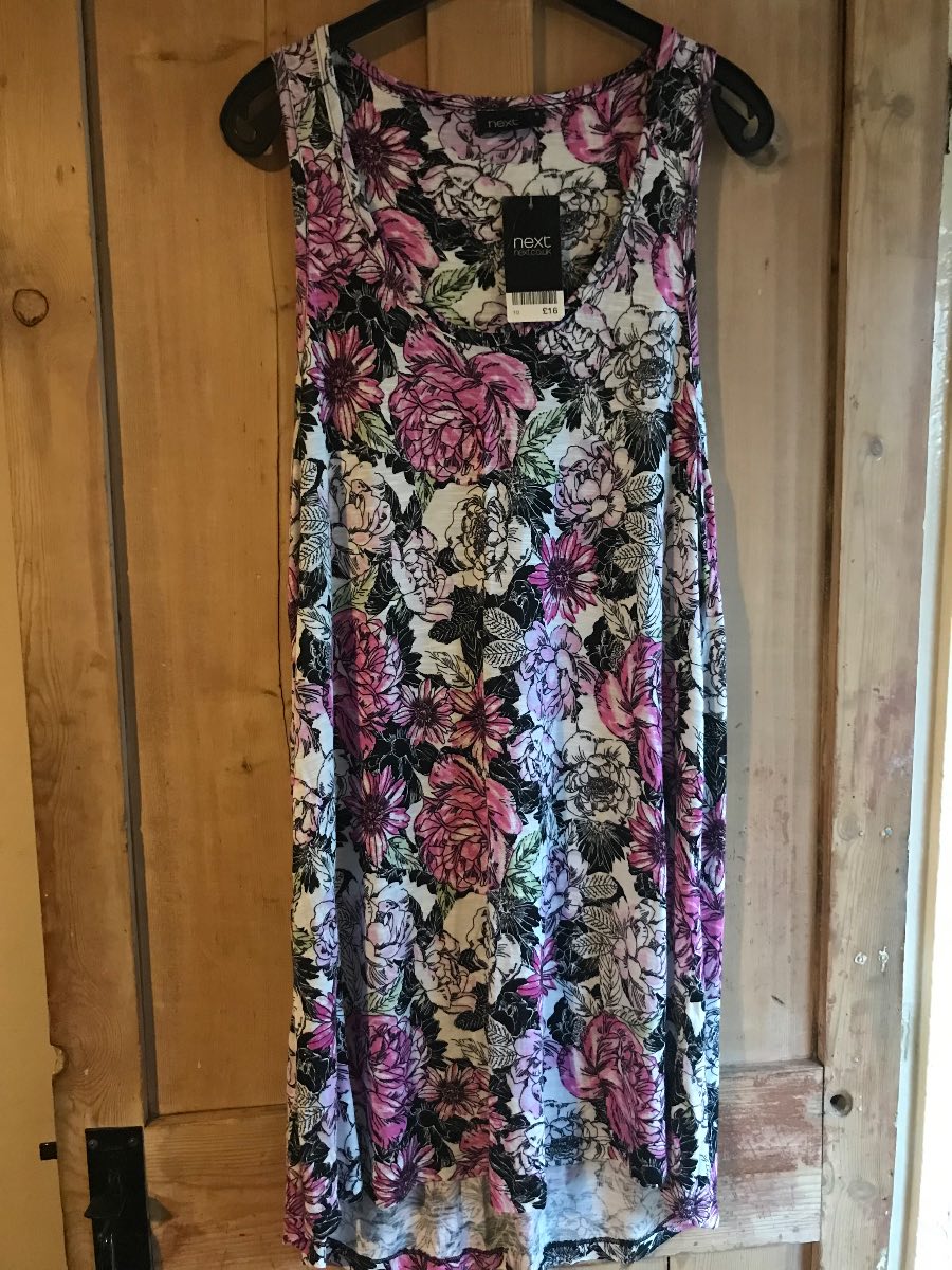 Next Sleeveless Floral Dress Pink Purple Black Size 10 NEW