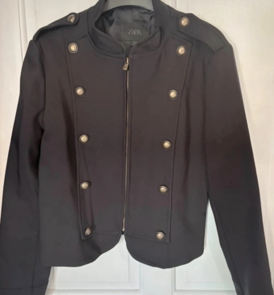 Zara Black Womens Miltary Smart Jacket Size L (More Like 10-12)