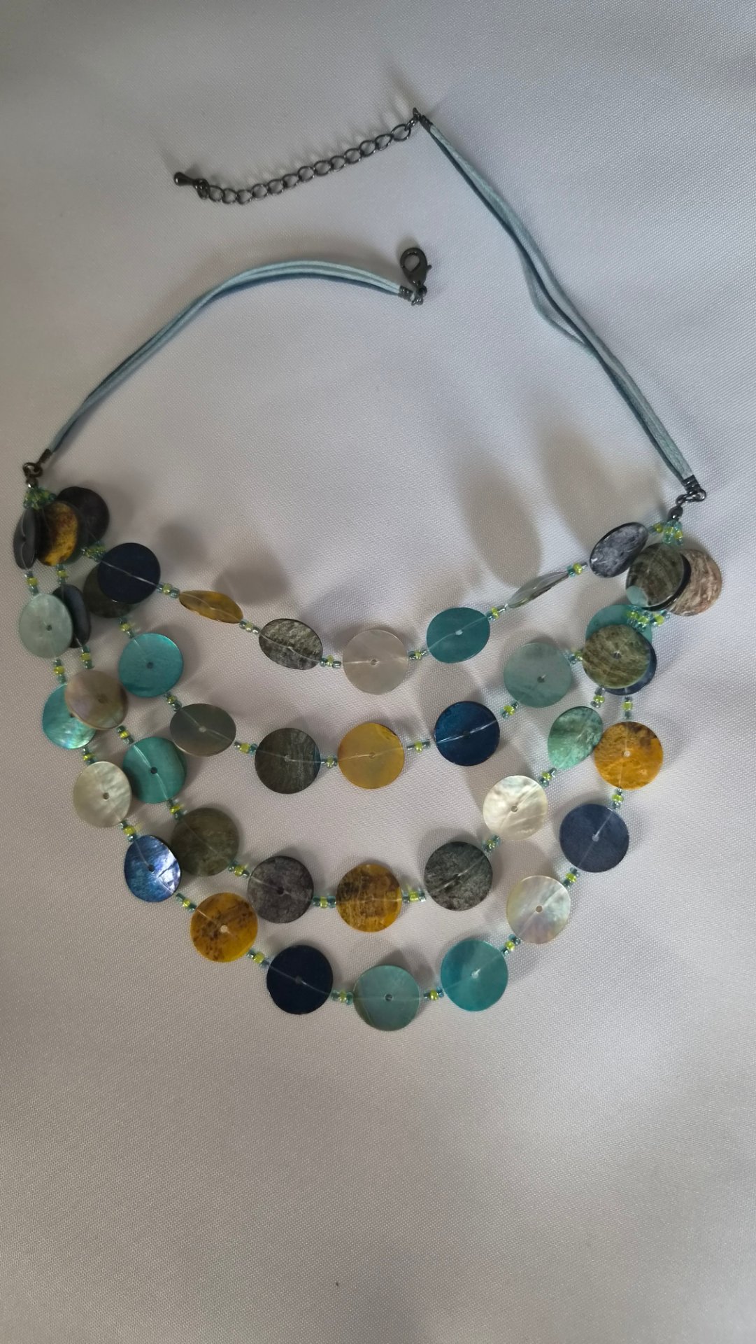 Blue Turquoise Shell Disc Necklace Layered Boho Beach Statement