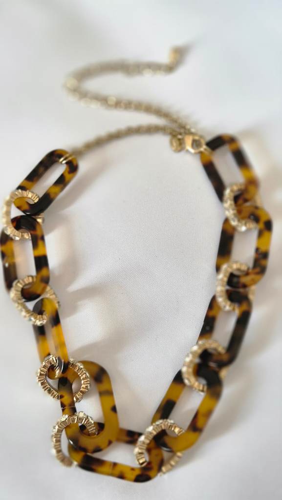 M&S Tortoiseshell Effect Chunky Chain Necklace Gold Rhinestone