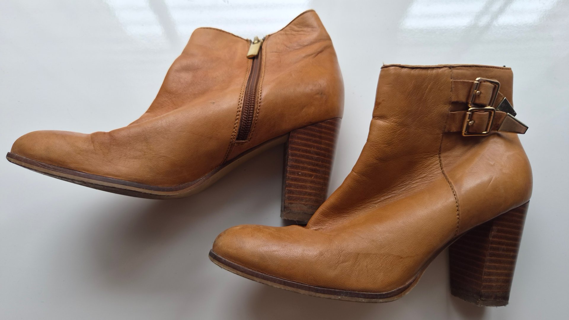F&F Tan Brown Ankle Boots UK 5 Block Heel