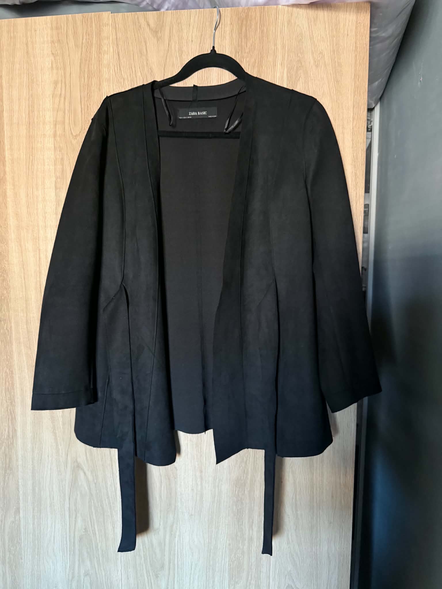 Zara Basic Black Faux Suede Open Front Jacket