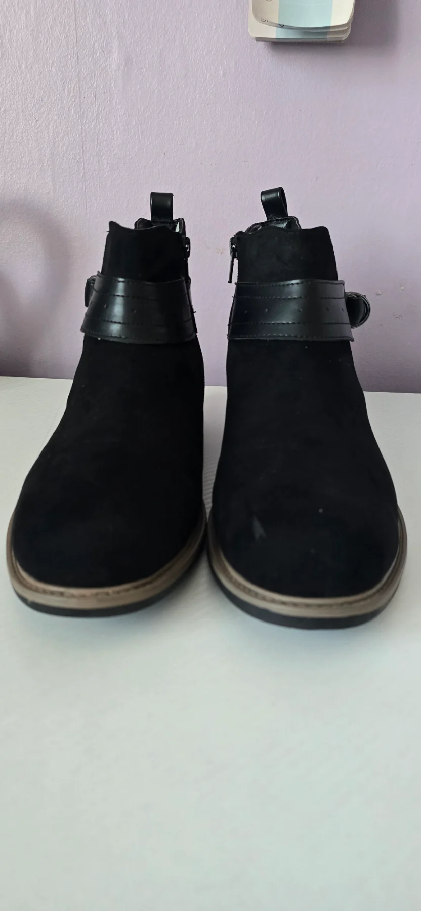 Bonprix Black Faux Suede Buckled Ankle Boots – Size UK 9