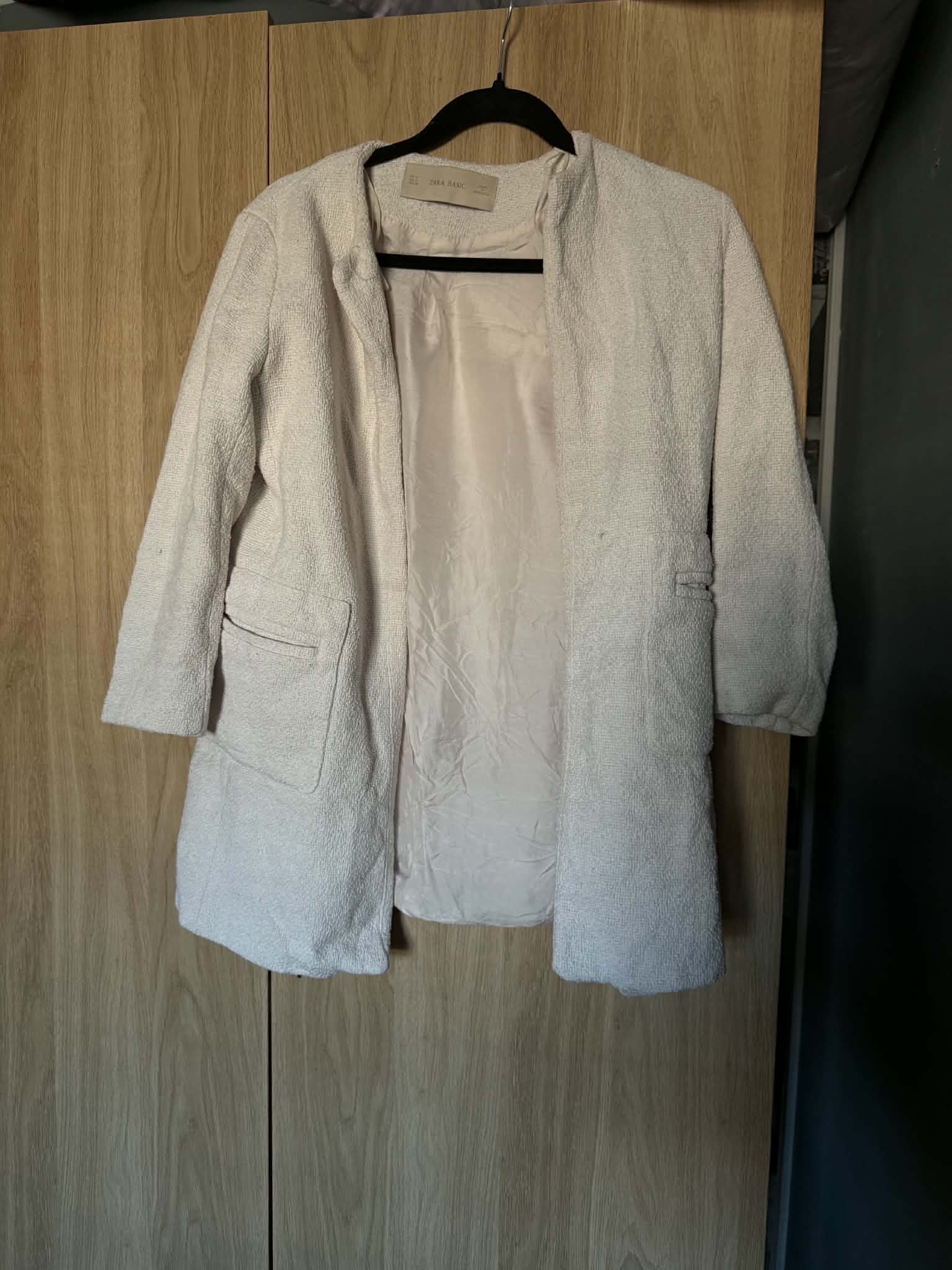 Zara Basic Cream Textured Bouclé Open-Front Coat / Jacket