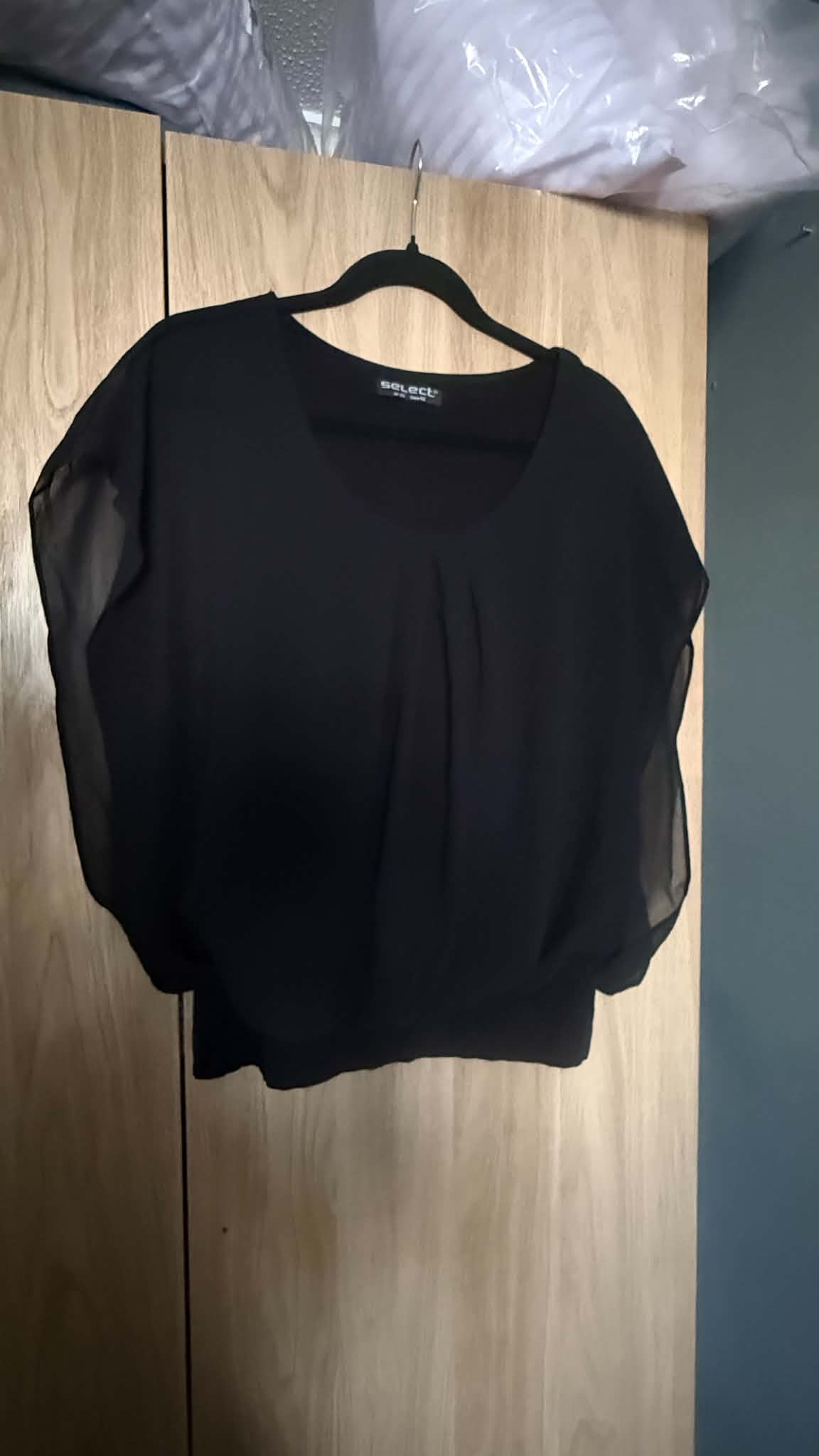 Women’s Black Sheer Chiffon Overlay Fitted Hem Top / Blouse