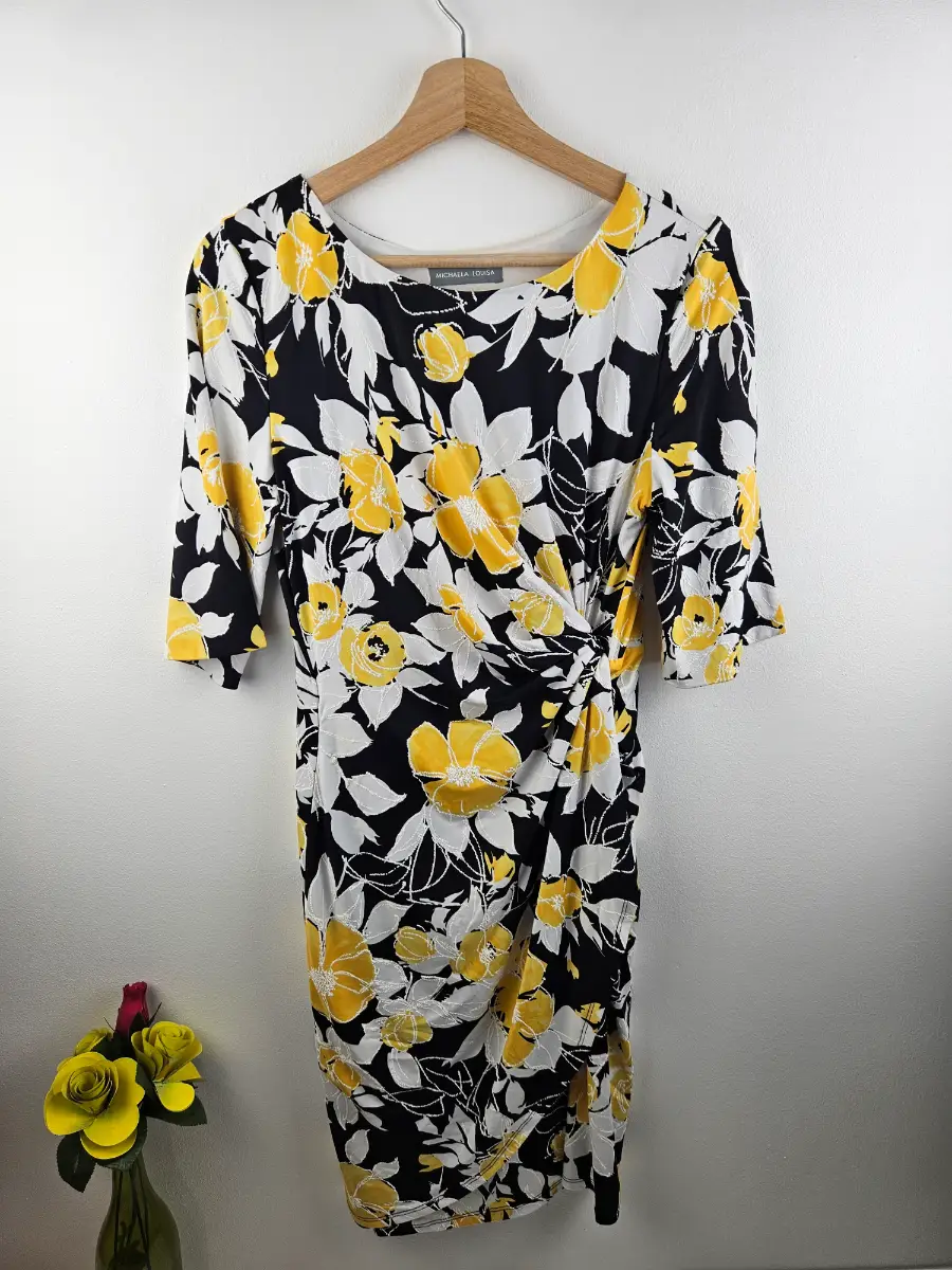 black white Yellow Floral Size 12 Side twist detail Mother Of The Bride Wedding