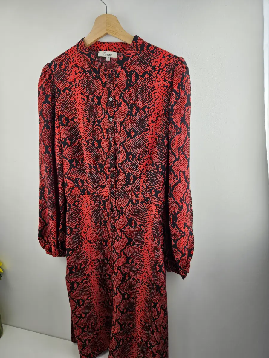 Somerset Alice Temperley Red Black Animal Print Long sleeve Dress with Pockets Size 12