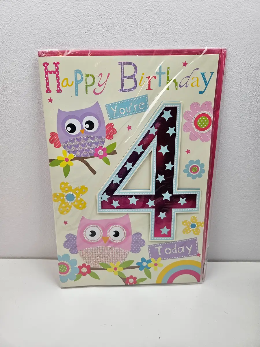 Giant 4 Years Today Birthday Card  Big Card Owl Pink Theme