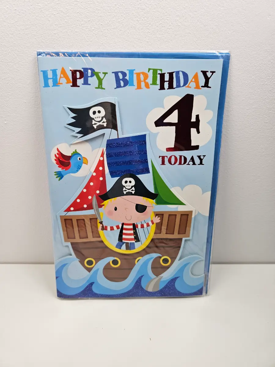 Giant 4 Years Today Birthday Card  Big Card Piarate Theme Boat
