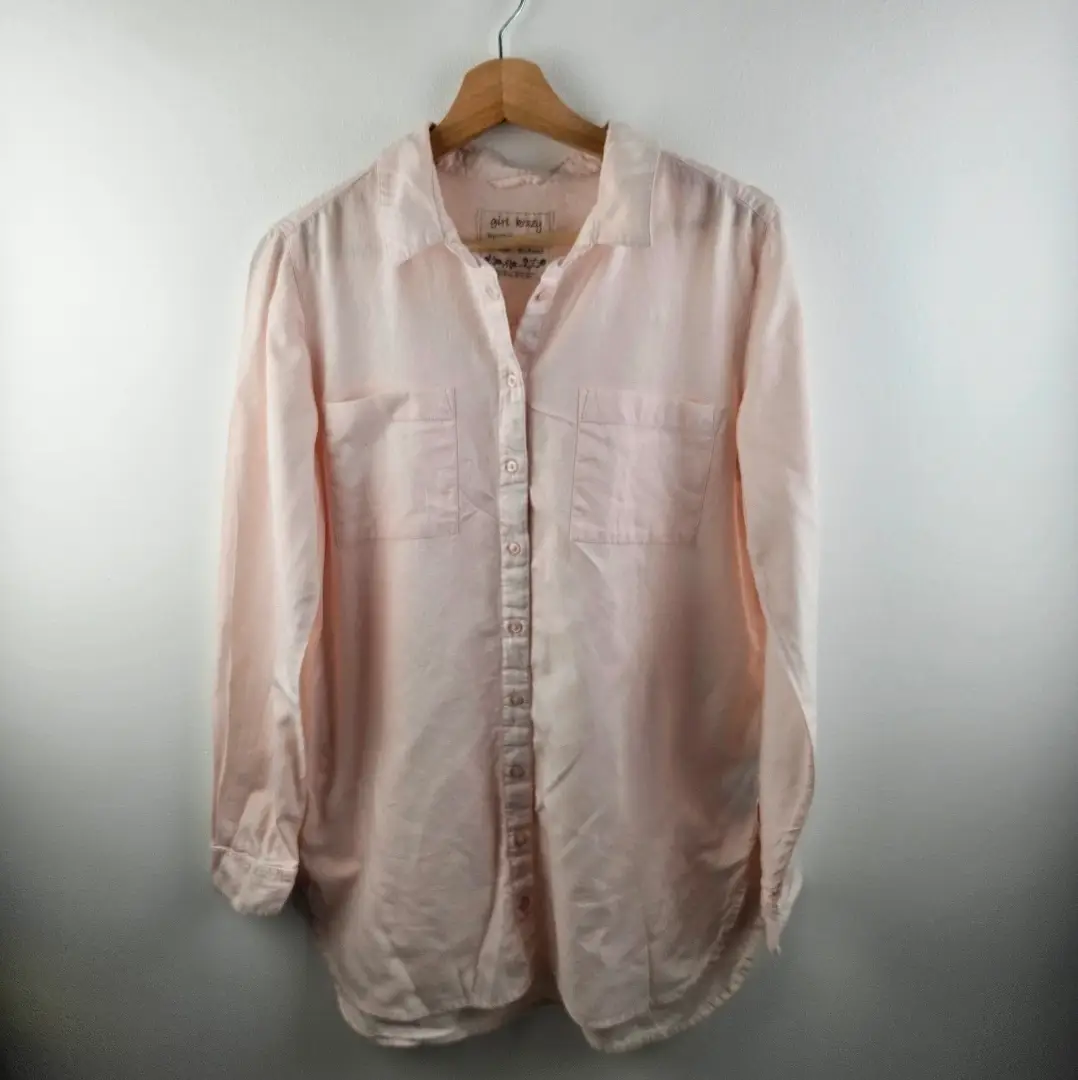 Girl Krazy light Pink Boyfriend Style Long Sleeve Shirt Medium summer