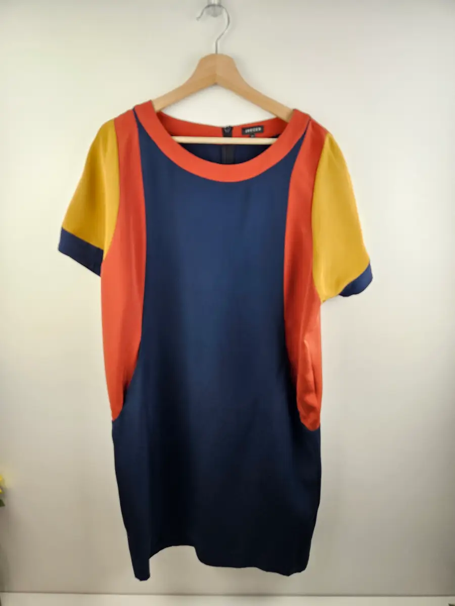 Jaeger Navy color block 100% silk shift dress Size 12