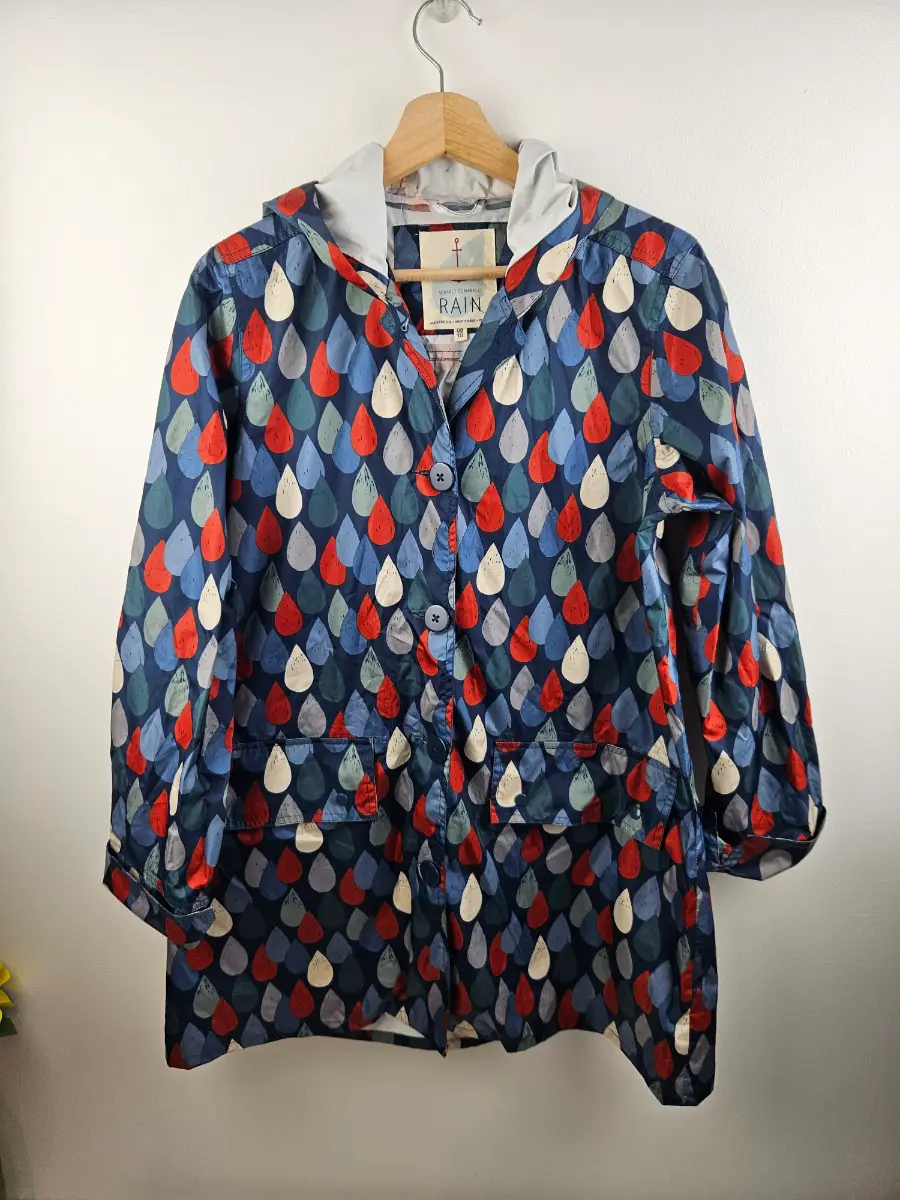 Seasalt Cornwall Pack It Jacket Rain Coat Hooded Size 8-10 Navy green Red