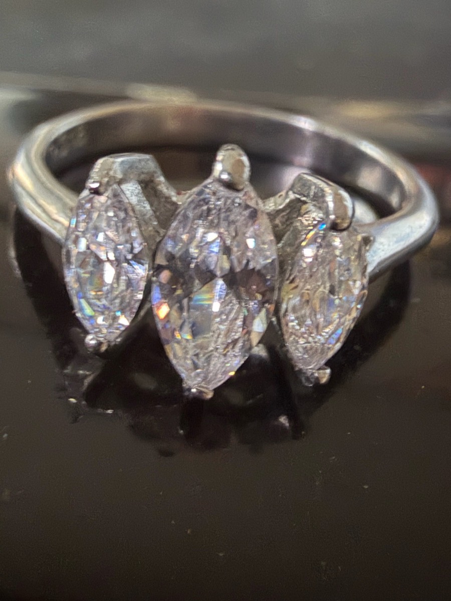 Marquise Three Stone Ring – Stainless Steel 316L CZ – Size J