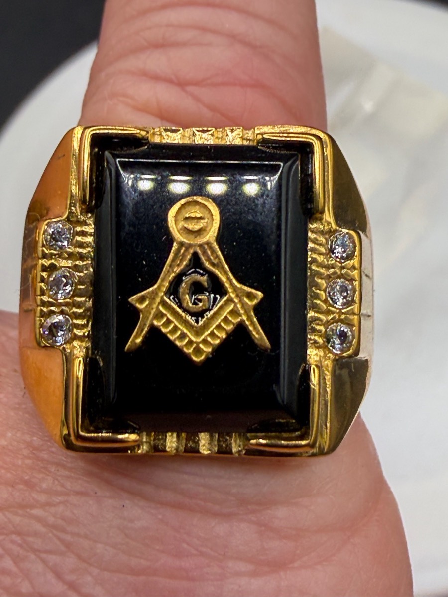 Men’s Gold Masonic Ring with Black Genuine Onyx