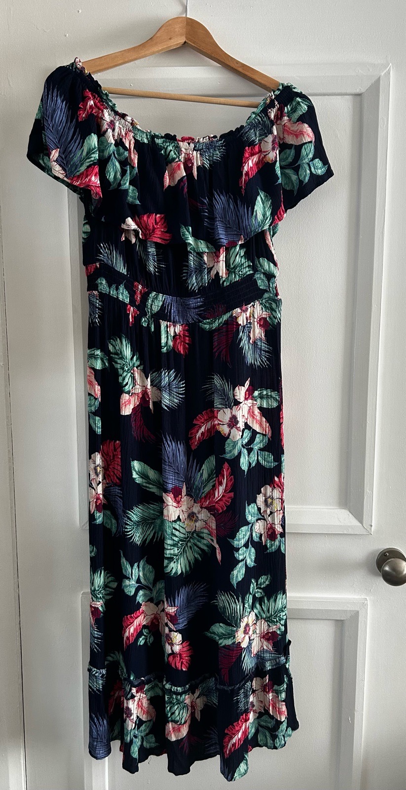 Principles Size 14 Navy Tropical Off Shoulder Bardot Maxi Dress Debenhams B2