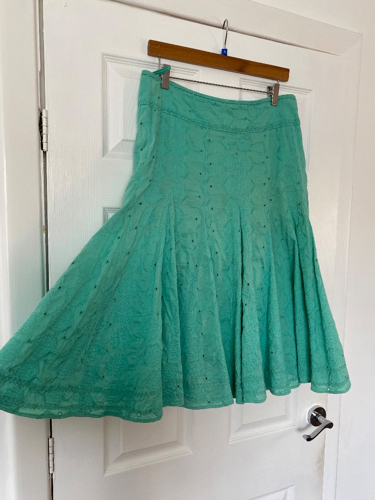 Jasper Conran Jeans Mint Green Cotton Embroidered Midi Skirt Size 12 Summer Holiday - Open to Offers