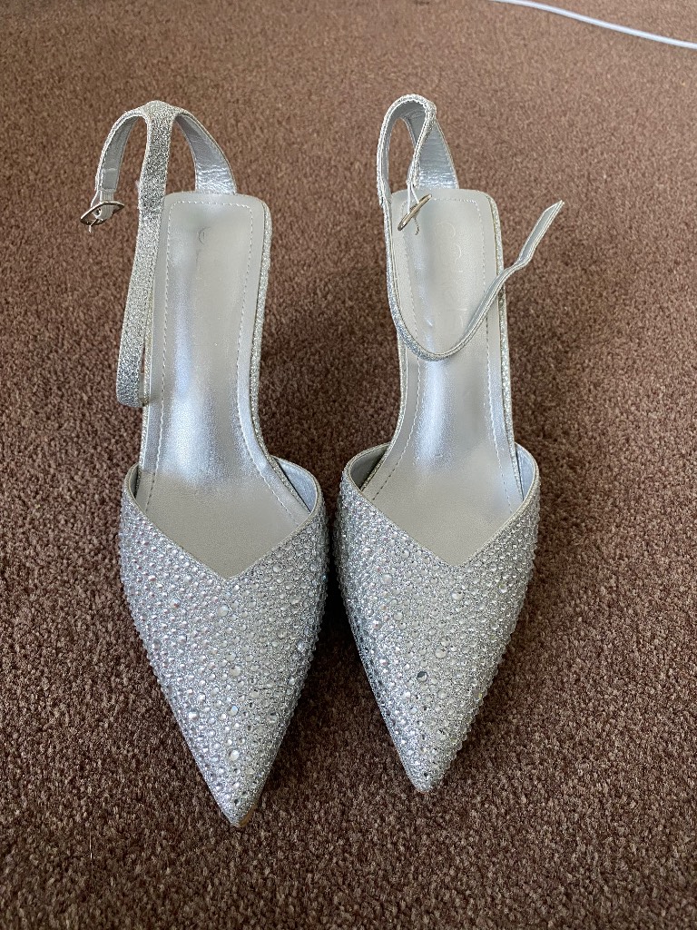 Silver Diamante Slingback Heels Size UK 6 – Wedding, Bridal, Prom Sho