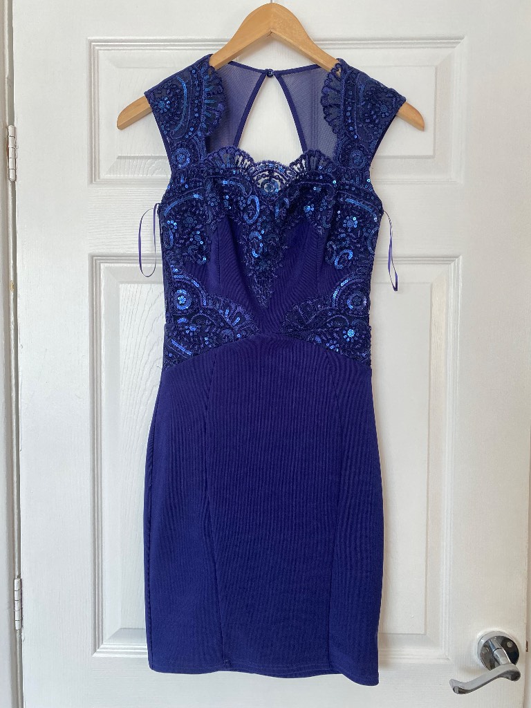 Lipsy London x Michelle Keegan Blue Sequin Lace Bodycon Dress UK 6 - Open to Offers