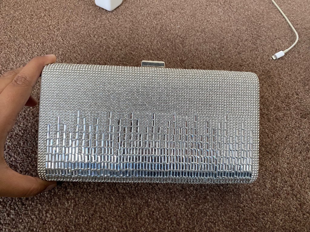 Silver Diamante Evening Clutch Bag – Wedding, Party & Occasion Bag - Open to offers