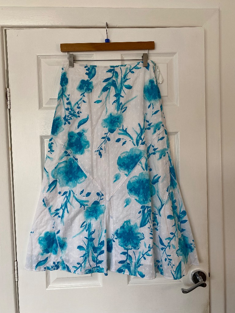 Per Una Blue Floral Cotton Midi Skirt Size 8 Summer Holiday - Open to Offers