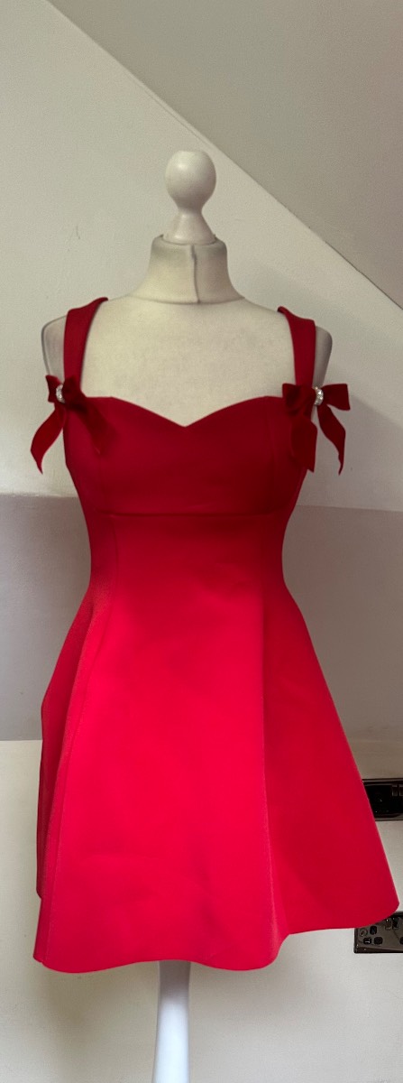 Quiz Red Fit & Flare Dress | Size 14 | New With Tags | RRP £89.99 | Bows & Diamante Detail