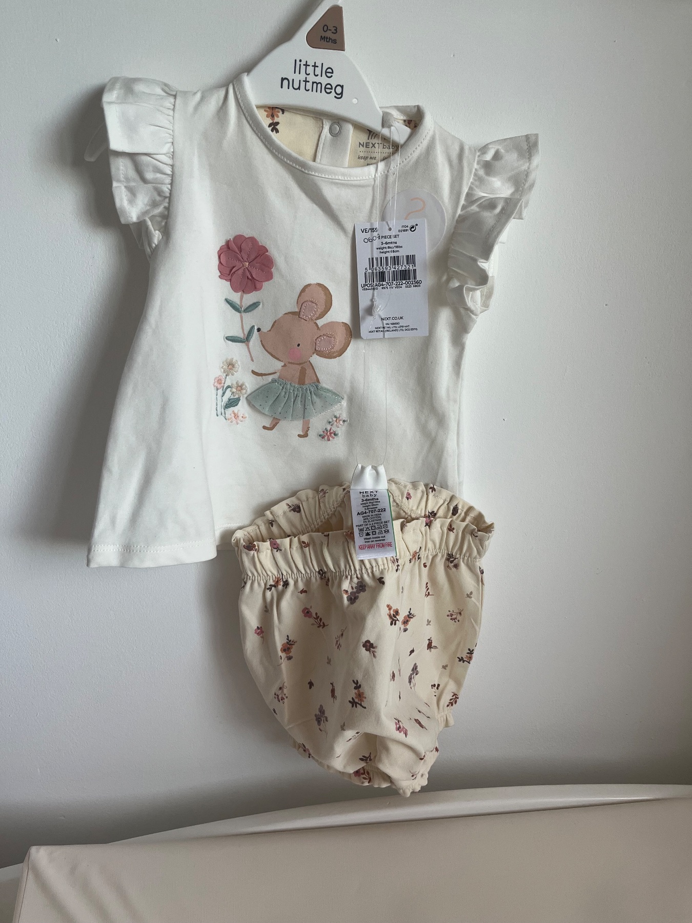 Brand new with tags Next baby girl shorts & T-shirt set outfit 3-6 months mouse fairy