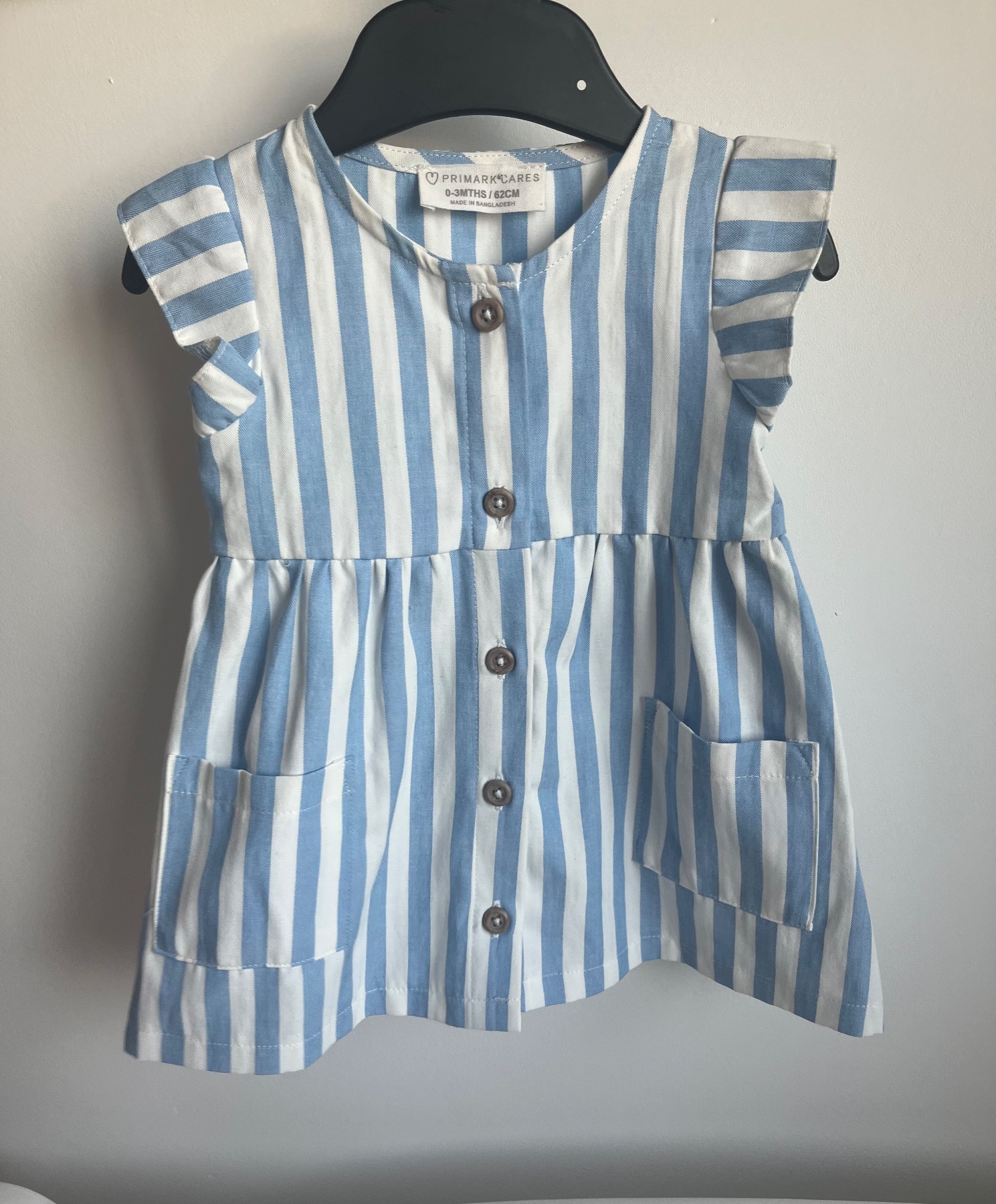 Baby girl blue white stripy summer dress Primark 0-3 months holiday