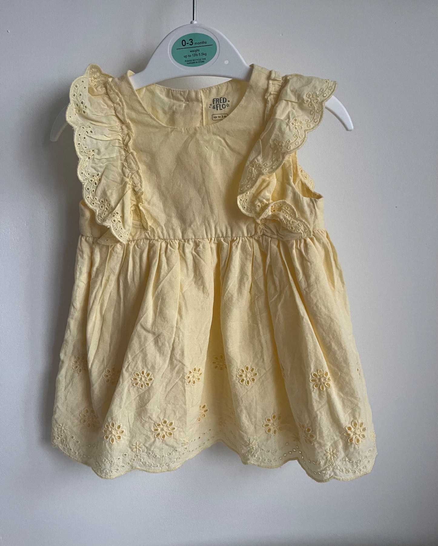 Baby girl yellow summer dress frill shoulders F&F 0-3 months holiday