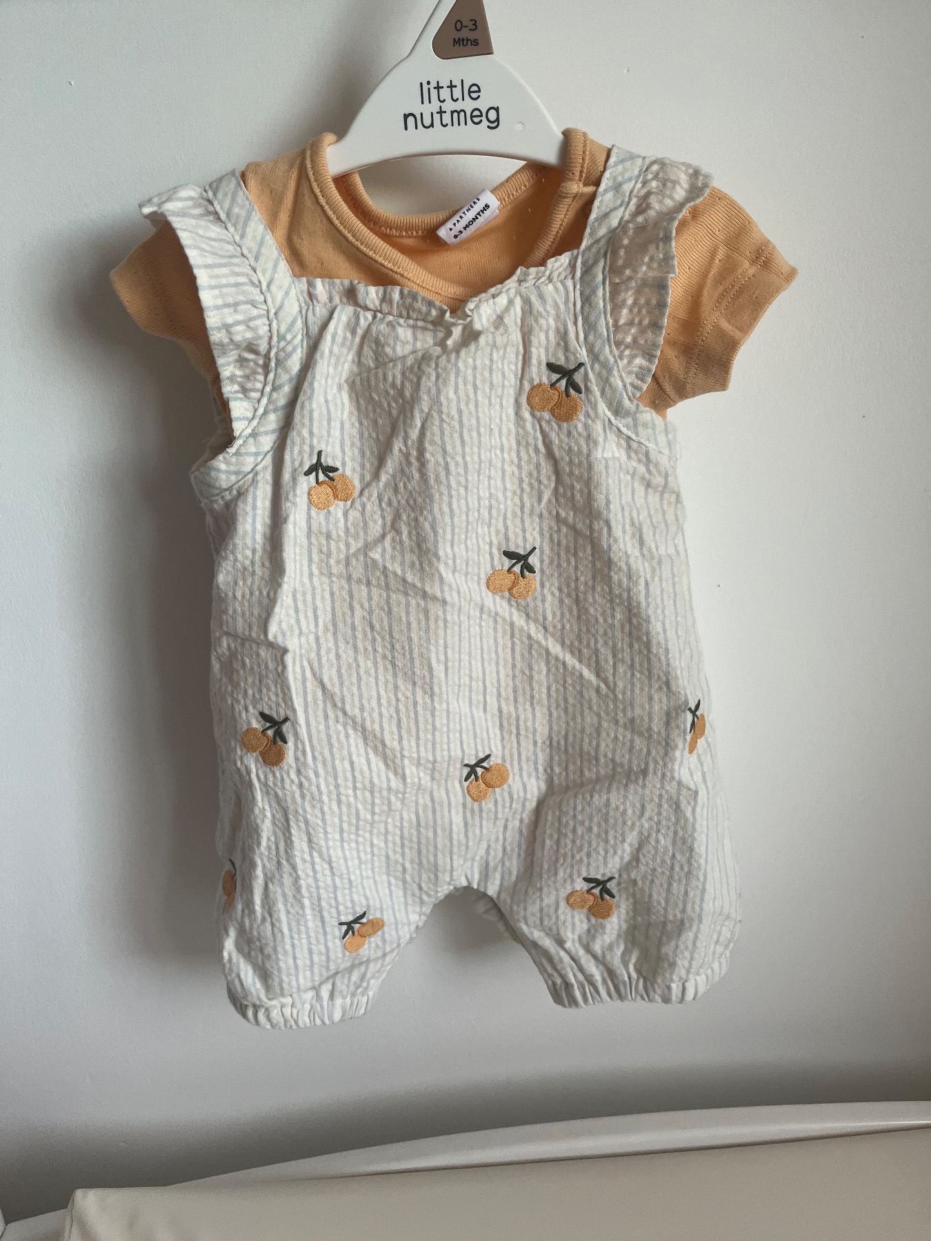 Baby girl John Lewis romper dungaree set 0-3 months summer holiday