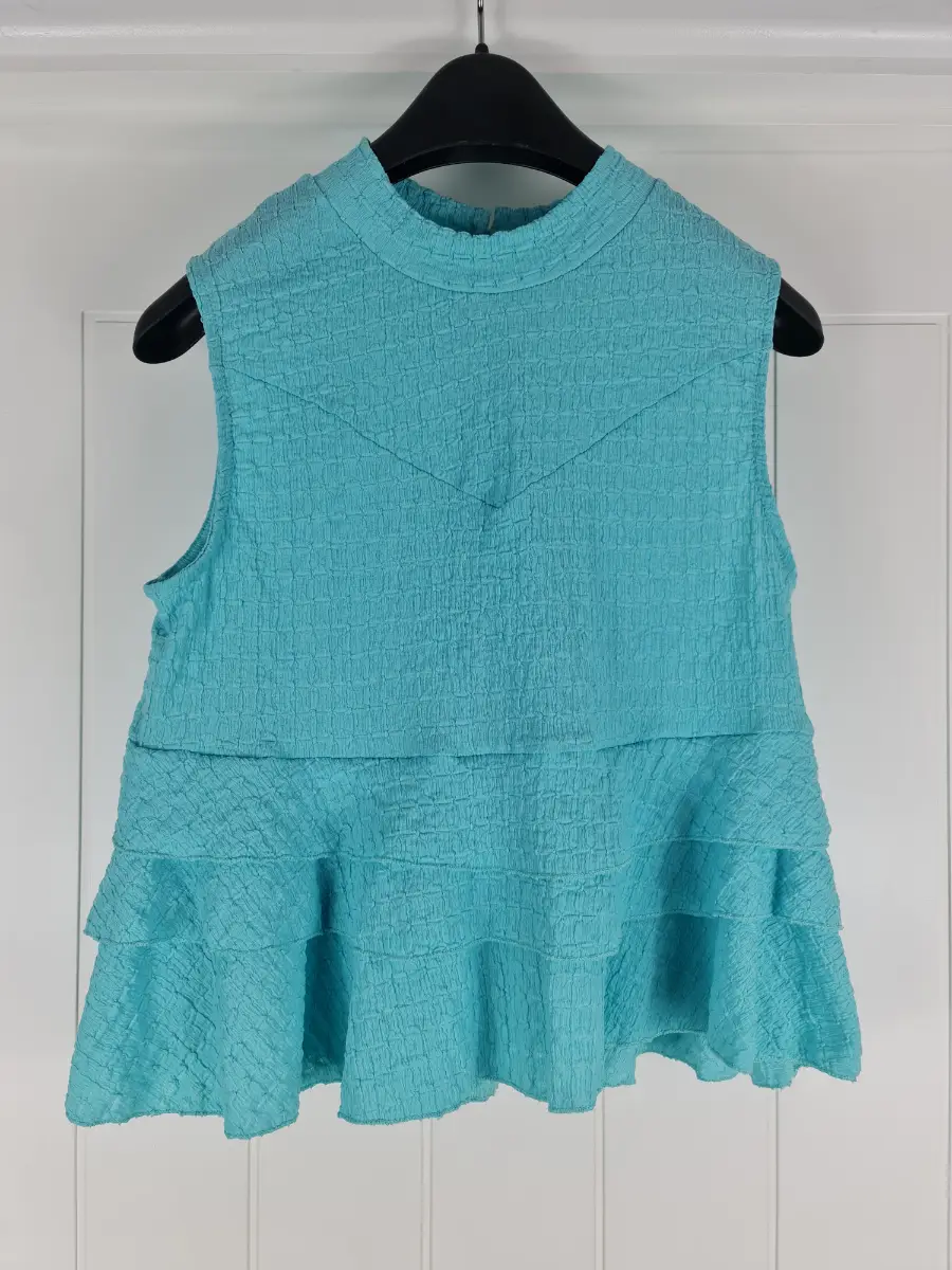 Made in Italy Aqua Blue Textured Peplum Sleeveless Top One Size