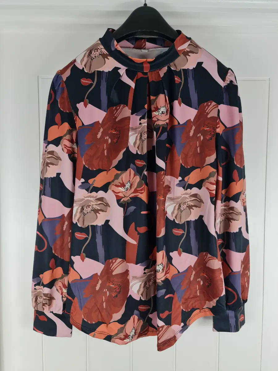 Floral High Neck Long Sleeve Top Size L