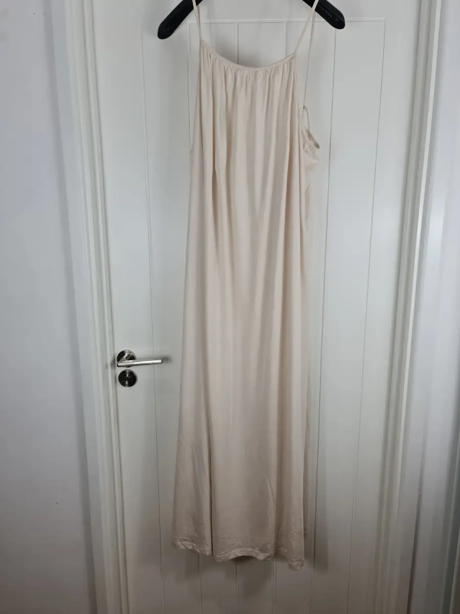 Beige Modal Cotton Strappy Maxi Dress Back Tie Sleeveless Size M Boho Soft