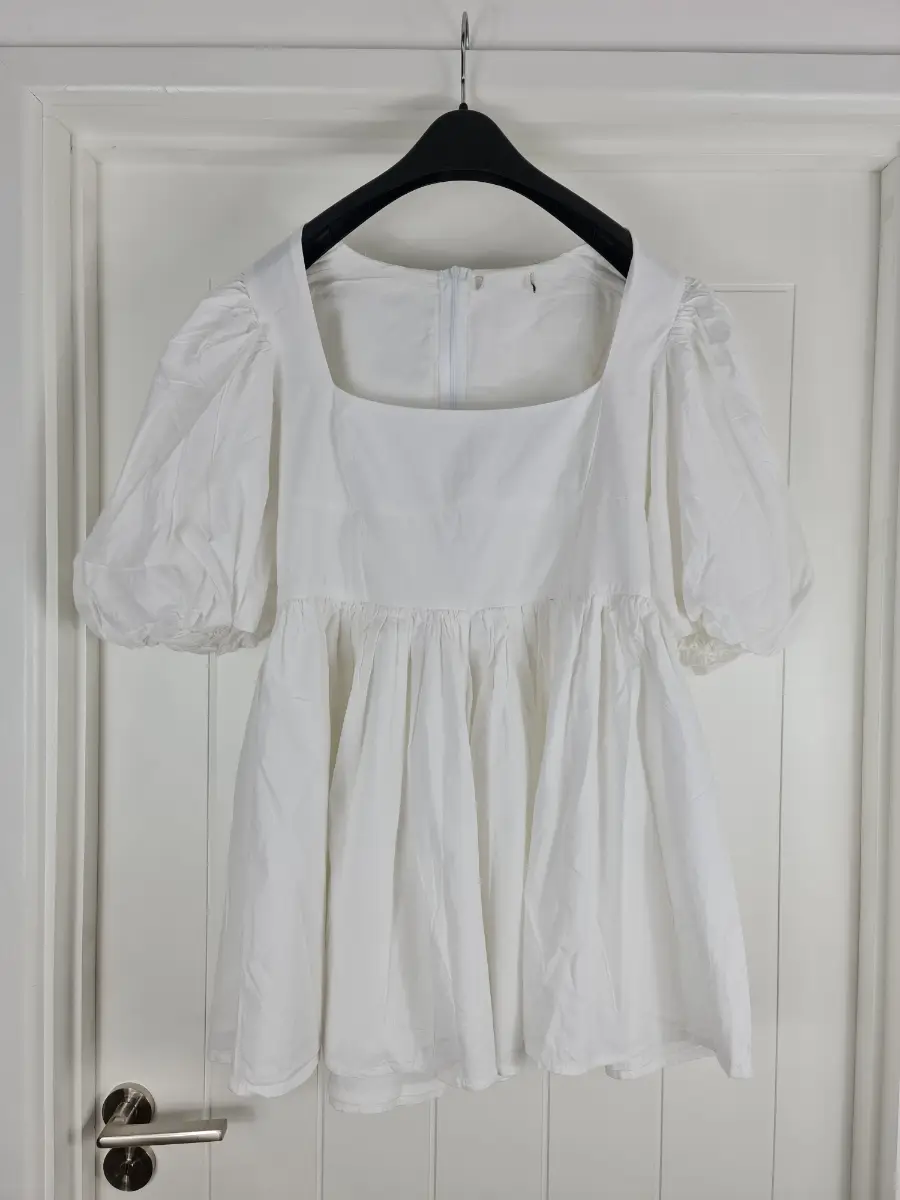 White Puff Sleeve Smock Mini Dress Square Neck Cotton Size 12 Cottagecore Boho