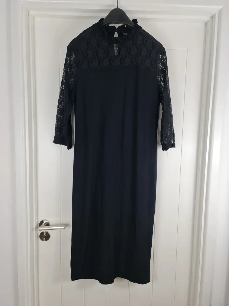 Dorothy Perkins Black Lace Midi Dress UK 16 High Neck 3/4 Sleeve Stretch Bodycon