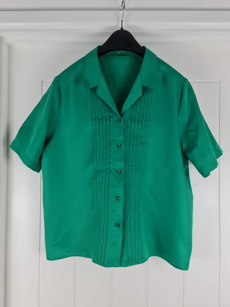 St Michael Green Pleated Blouse UK 14 Short Sleeve Top