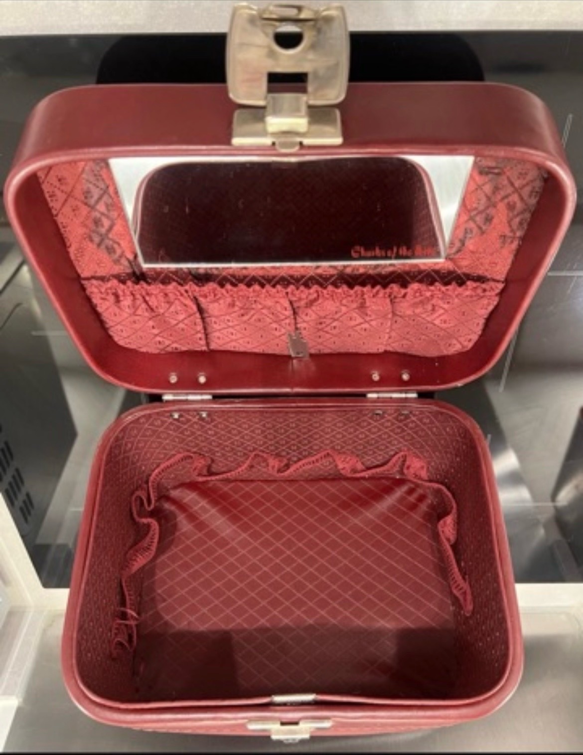 Vintage Charles of the Ritz Burgundy Vanity Case Makeup Train Box Bag Mirror Key