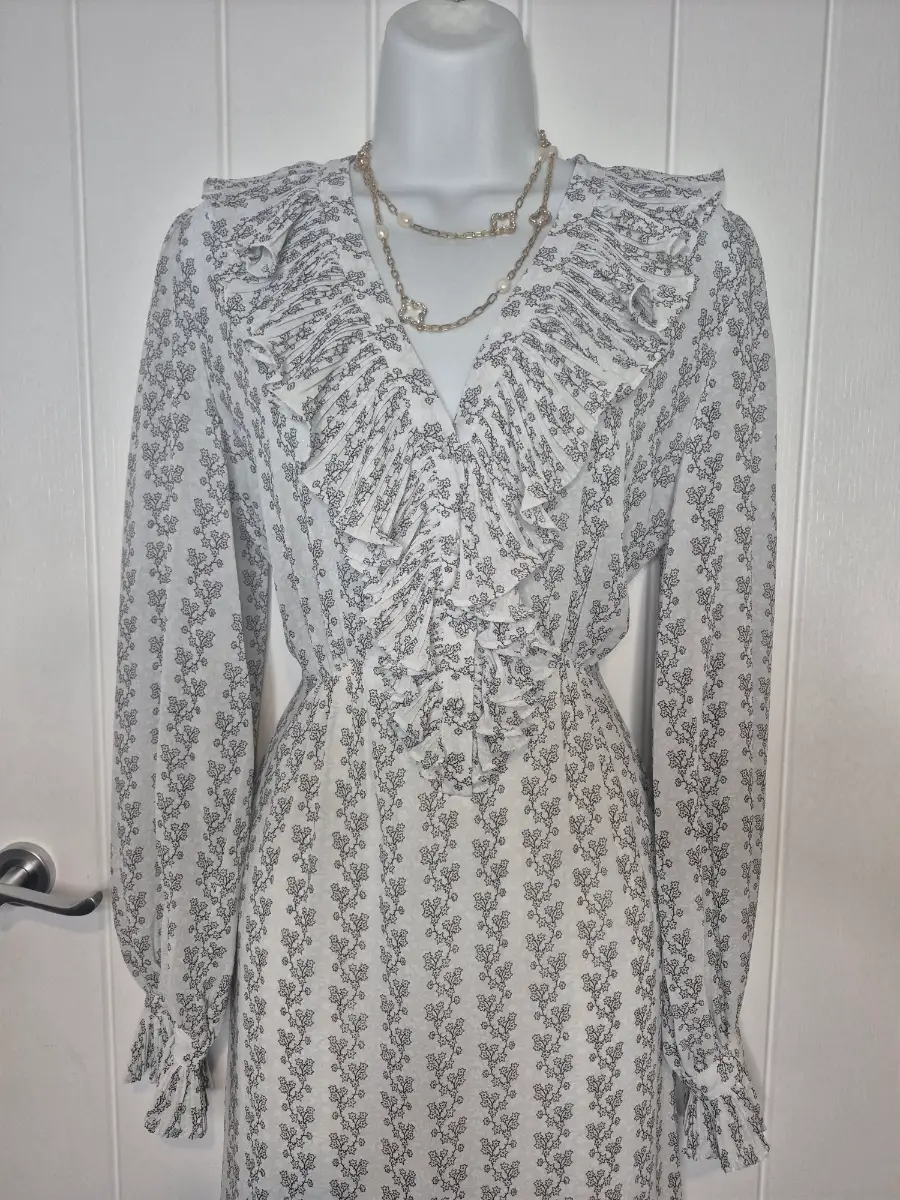 La Redoute chiffon frilly maxi dress black and grey floral print size 12