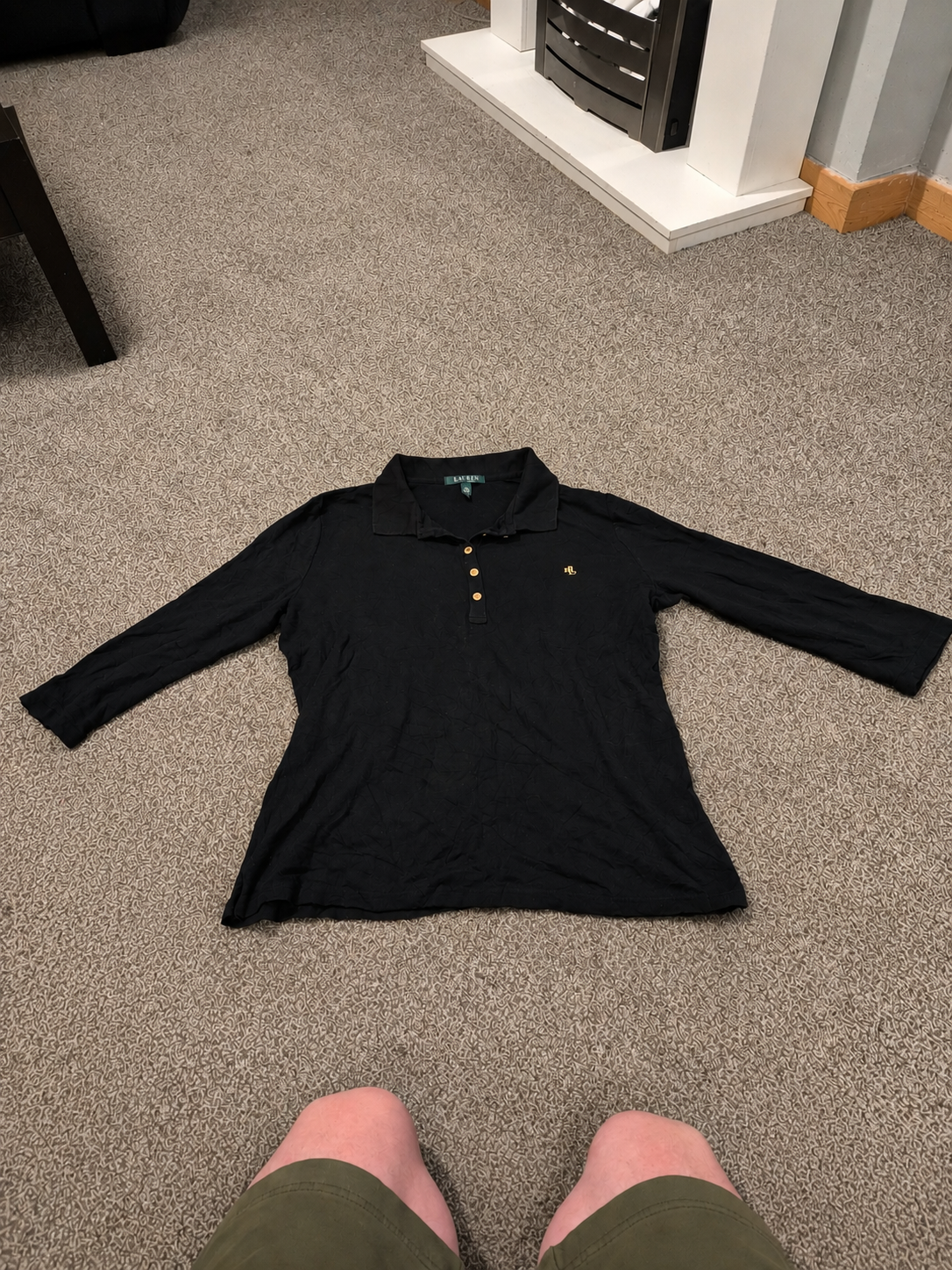 Lauren Ralph Lauren 3/4 Sleeve Black Polo Shirt
