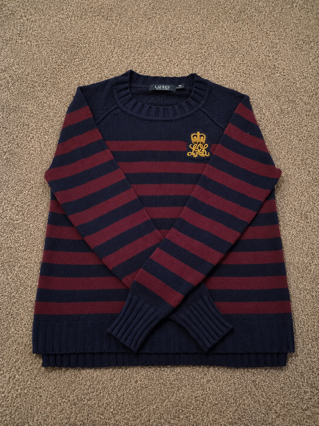 Lauren Ralph Lauren Burgundy & Navy Striped Crest Jumper