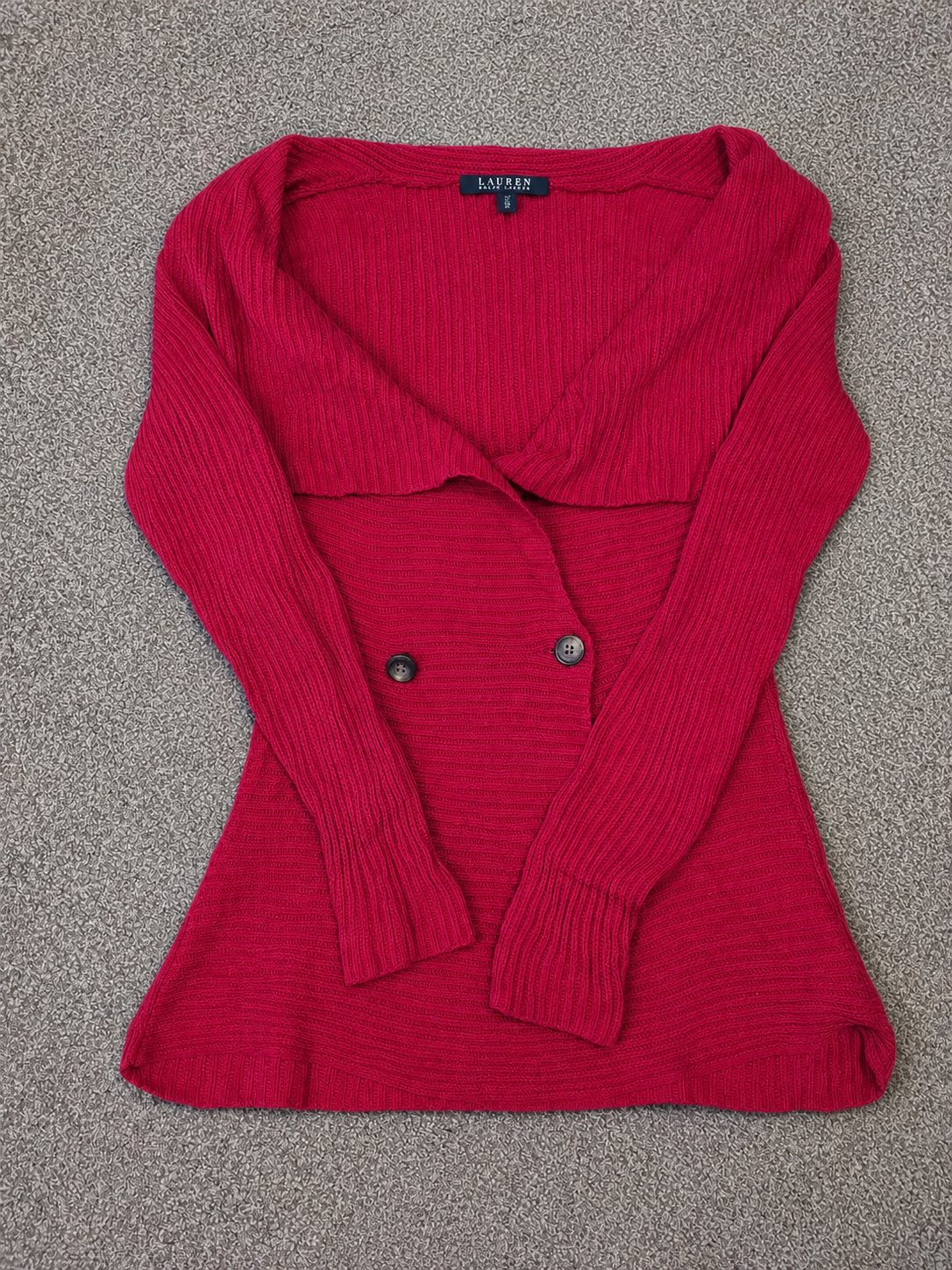 Lauren Ralph Lauren ribbed knit double-breasted cowl cardigan top