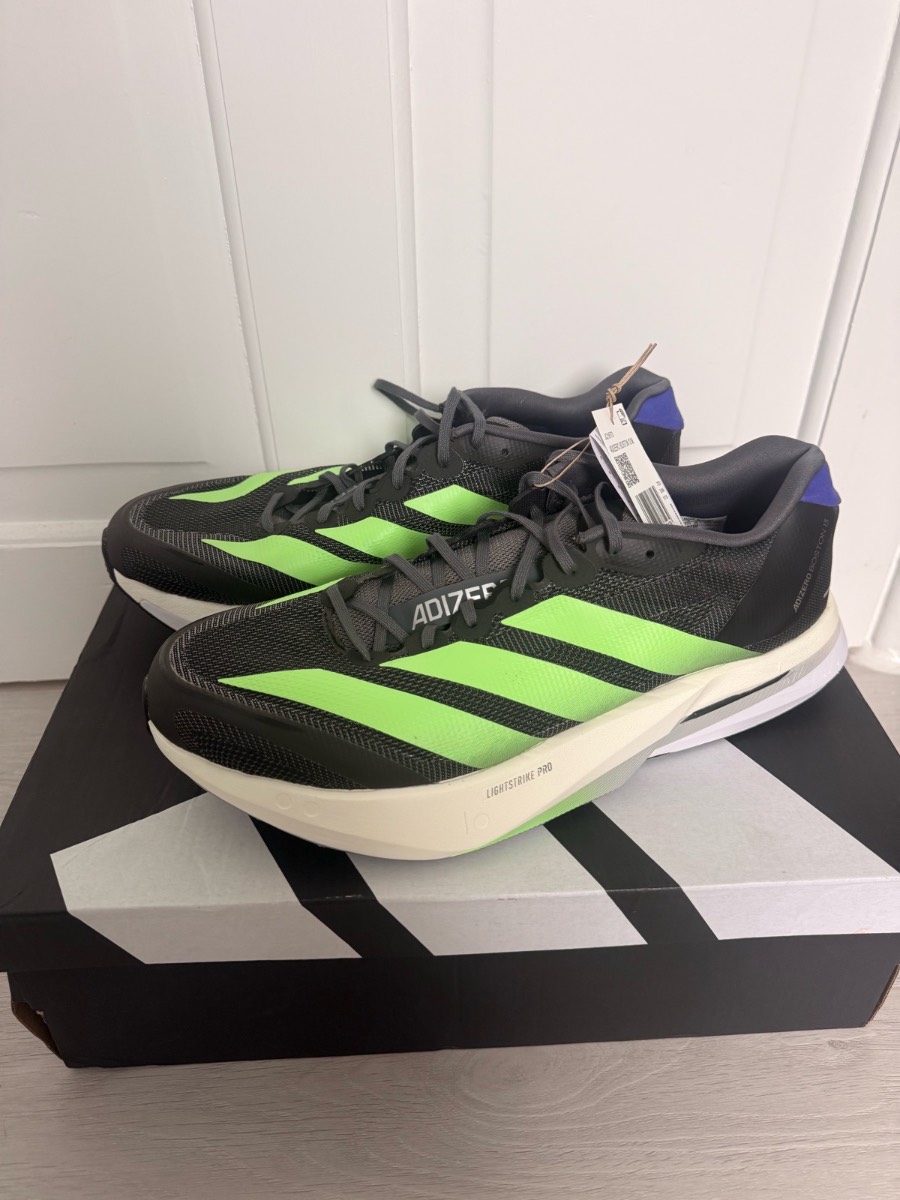 New adidas Adizero Boston 13 M Men's Running Trainers UK 11.5 Black/Green/White