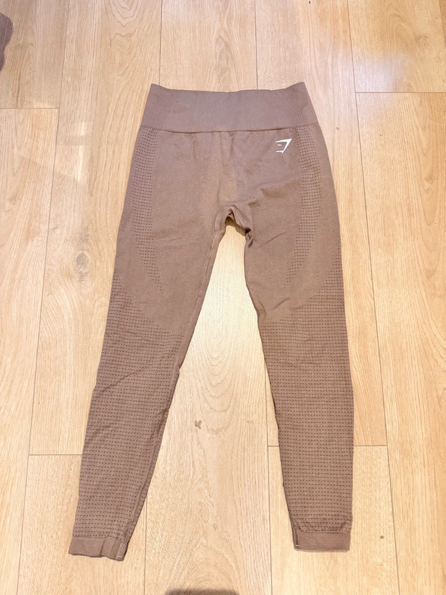 Gymshark Women’s Brown Seamless Knit Ankle Leggings High Waist Stretch Size M