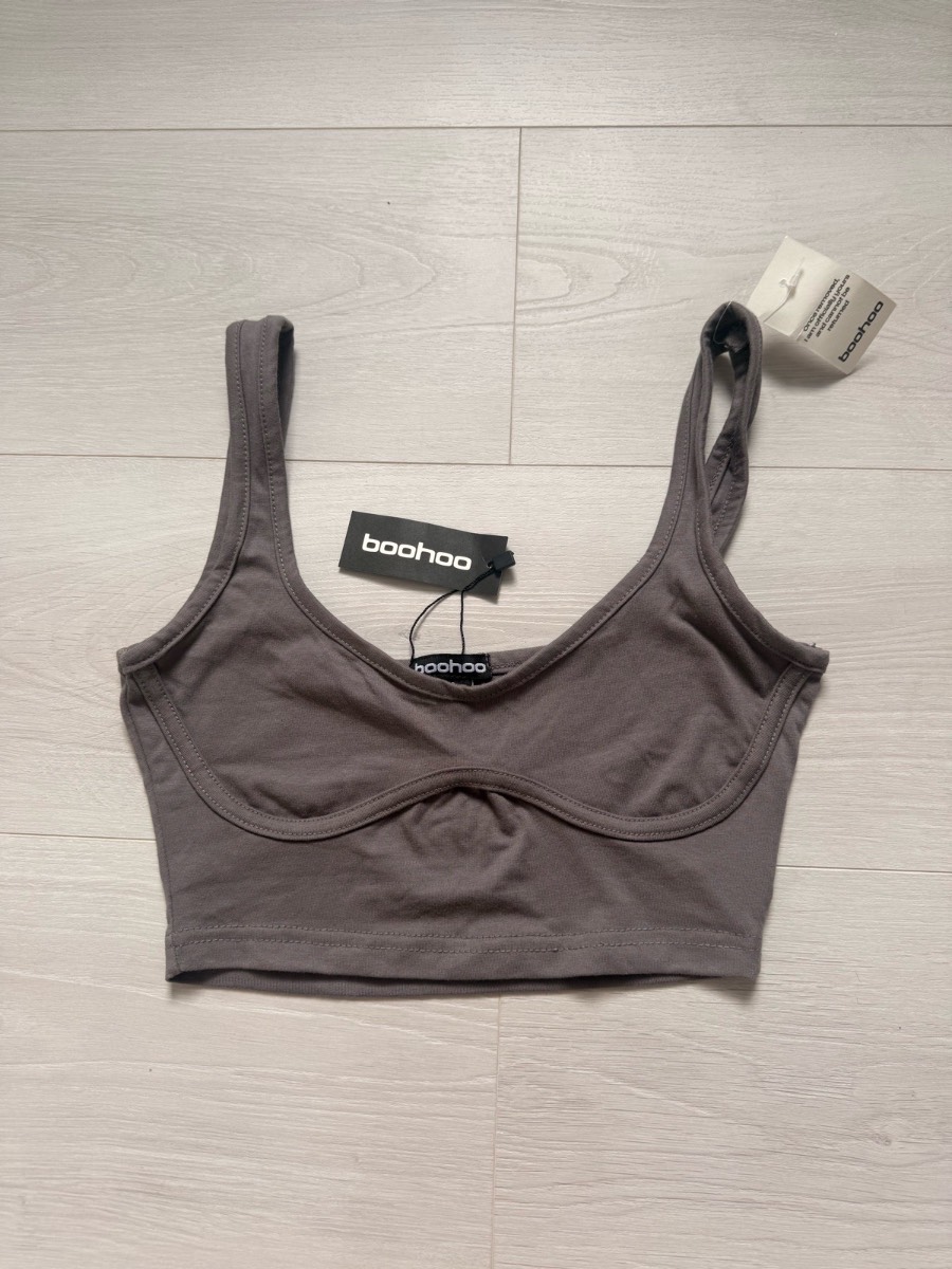 Boohoo Grey Women’s Solid colour top Size S Regular Normal Straps new with tags