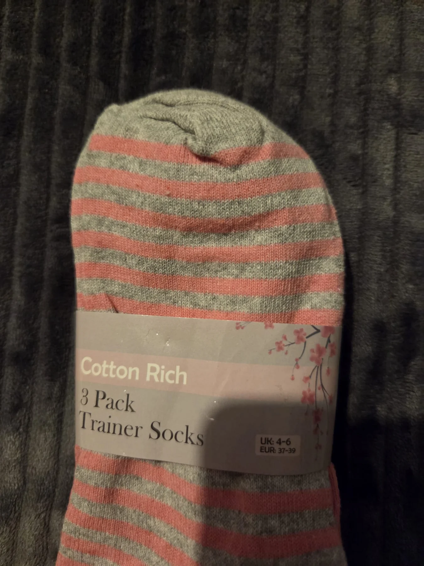 Pink And Grey Stripey Socks.