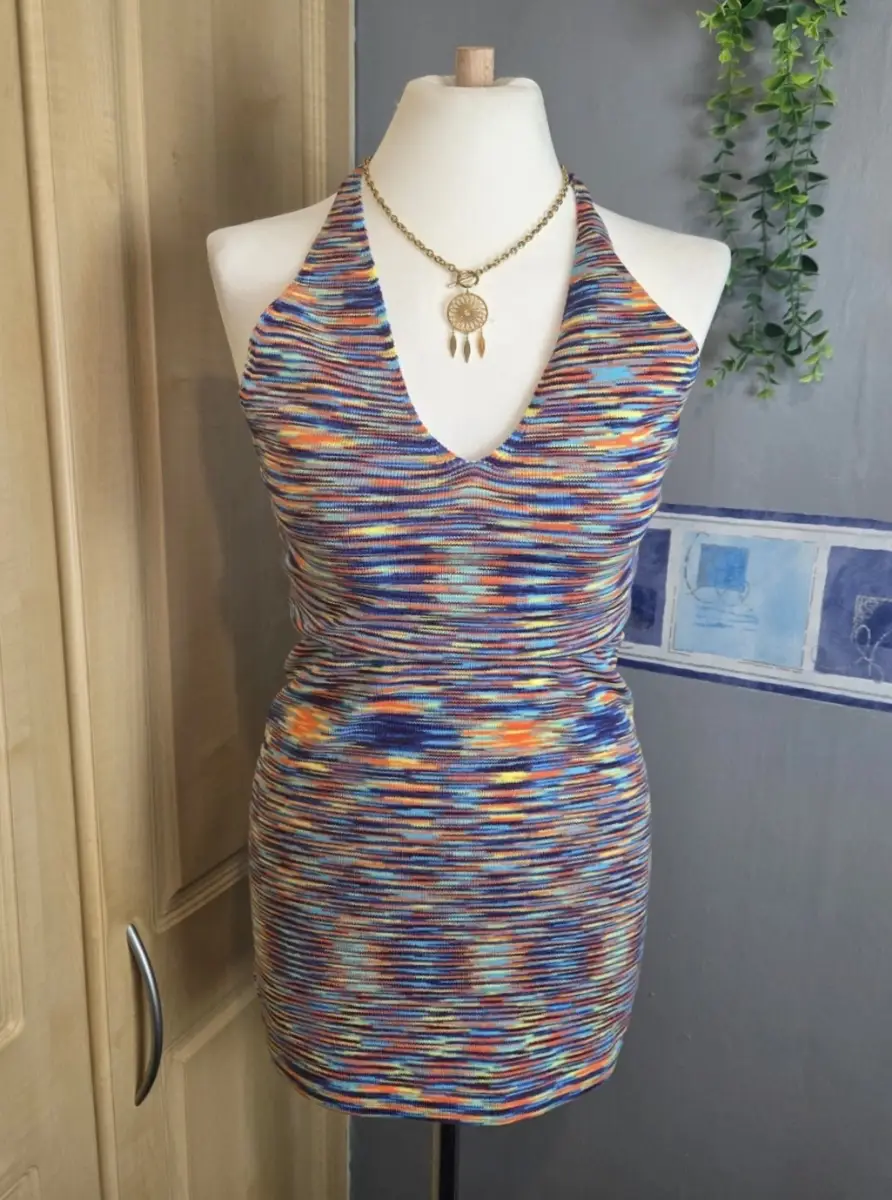 Sndys Havana Multi Mix Print Halterneck Summer Dress Size Small