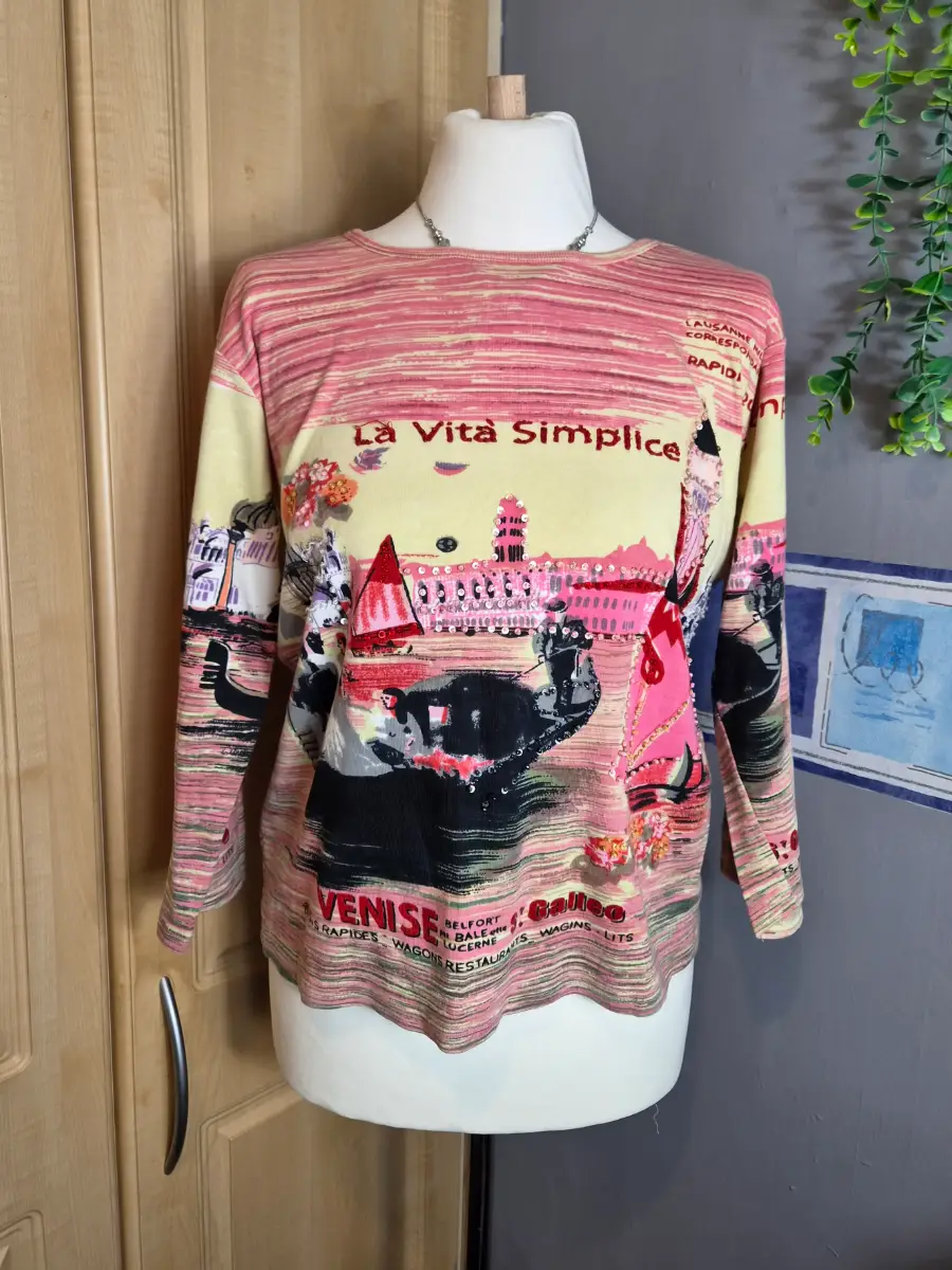 Vintage 2000s Italian Venice Beaded Detail Top Tunic Size Medium 12/14