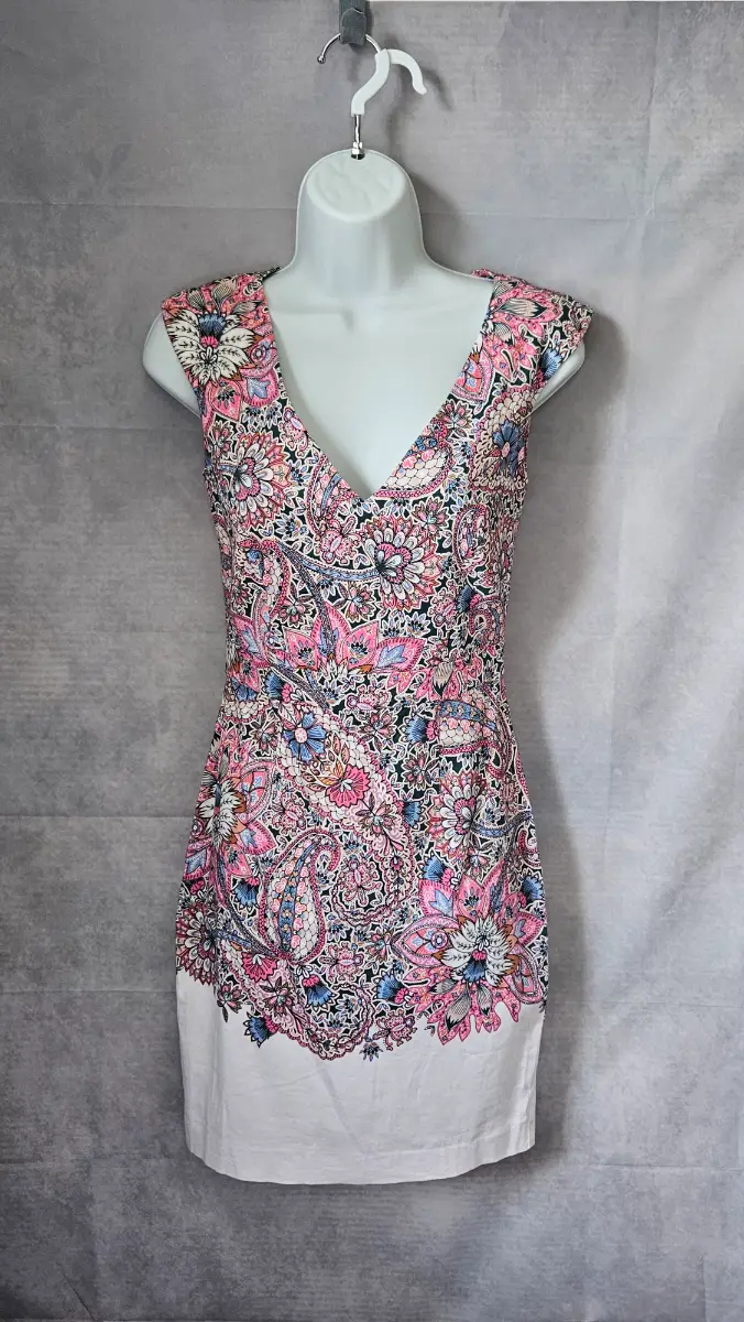 French Connection Floral Mini Dress UK 6 Pink White Paisley Summer Occasion