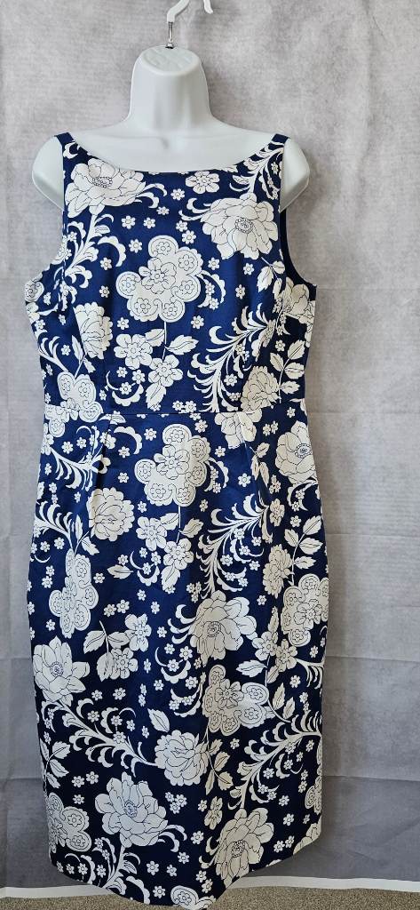 Boden Blue White Floral Pencil Dress Cotton Blend Size 14L